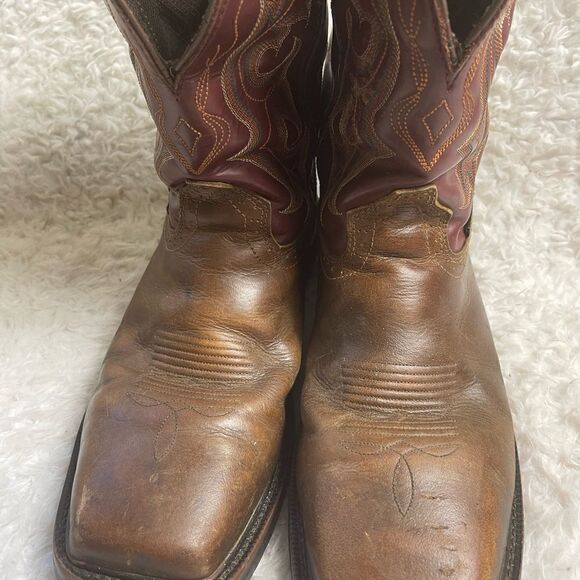 JUSTIN  leather Brown burgundy,& Black Cowboy Boots, Steel square ToeSZ9.5 main image 9